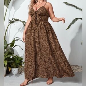 SHEIN VCAY Plus Leopard Print Bow Front Flowy Maxi Dress Size 2X